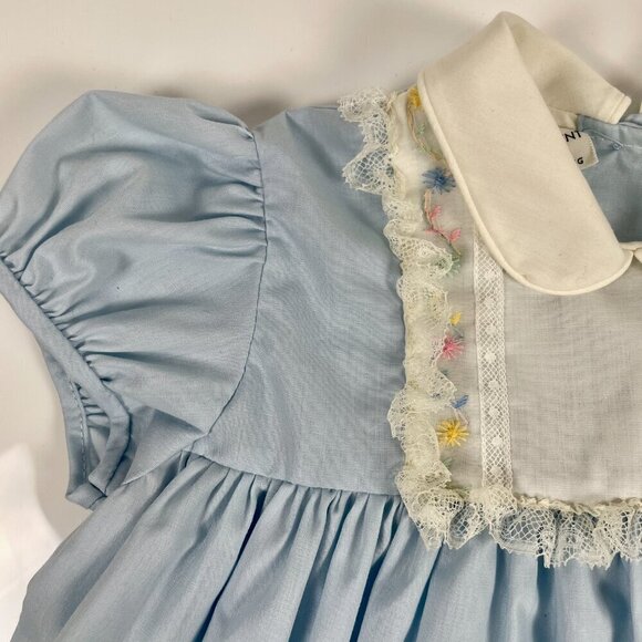 Vintage Blue and White Lace frilled Bonnie Jean Babydoll Children's Dress Sz: 4T - Picture 6 of 11
